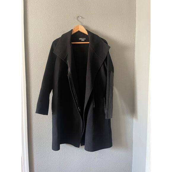 VINCE ASYMMETRIC MOCK NECK WOOL BLEND BLACK COAT‎ - Picture 7 of 14